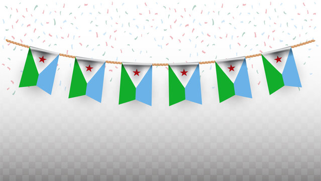 Vector illustration of the country flag of DJibouti with confetti on transparent background. hanging flag for Independence Day celebration