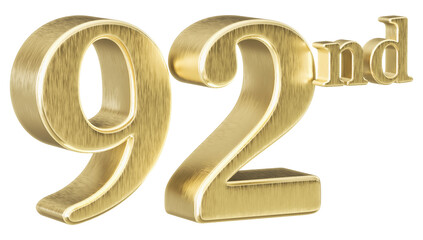 92ndAnniversary Golden Number 3D Illustration