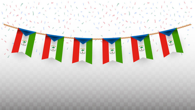 Vector illustration of the country flag of Equatorial Guinea with confetti on transparent background. hanging flag for Independence Day celebration - Powered by Adobe