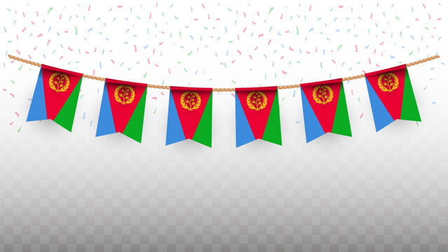 Vector illustration of the country flag of Eritrea with confetti on transparent background. hanging flag for Independence Day celebration