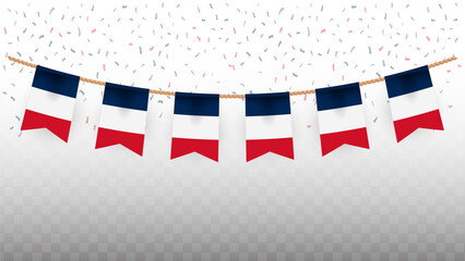 Vector illustration of the country flag of French Guiana with confetti on transparent background. hanging flag for Independence Day celebration