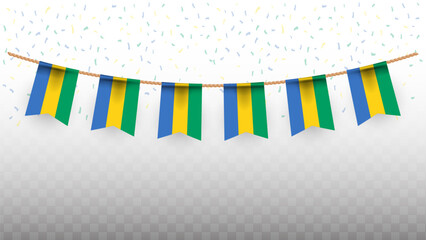 Vector illustration of the country flag of Gabon with confetti on transparent background. hanging flag for Independence Day celebration