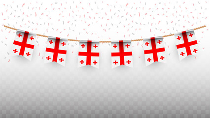 Vector illustration of the country flag of Georgia with confetti on transparent background. hanging flag for Independence Day celebration