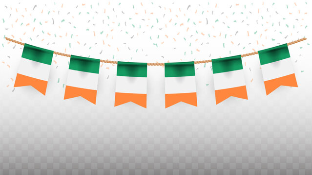 Vector illustration of the country flag of Ireland with confetti on transparent background. hanging flag for Independence Day celebration - Powered by Adobe