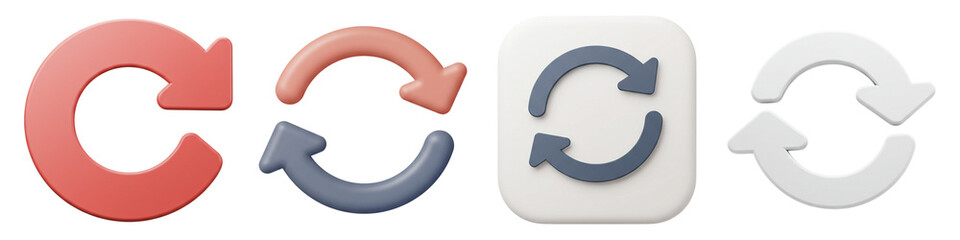 Naklejka premium Soft Refresh Icons – 3D Minimal Reload Arrows PNG Set