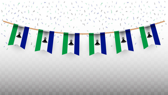 Vector illustration of the country flag of Lesotho with confetti on transparent background. hanging flag for Independence Day celebration