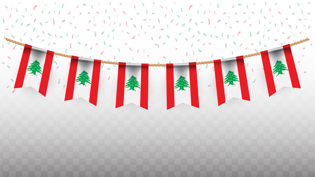 Vector illustration of the country flag of Lebanese with confetti on transparent background. hanging flag for Independence Day celebration