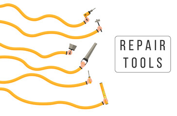 Toolbox illustration with gear plier spanner screw and roller for mechanic work builder engineer business carpenter repair wood vector flat tool set industrial signs paint tool design

