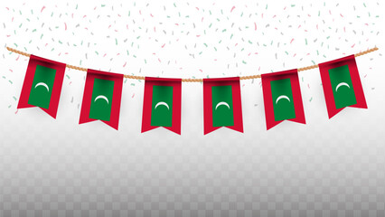 Vector illustration of the country flag of Maldives with confetti on transparent background. hanging flag for Independence Day celebration