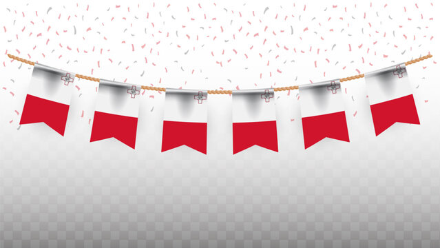 Vector illustration of the country flag of Malta with confetti on transparent background. hanging flag for Independence Day celebration