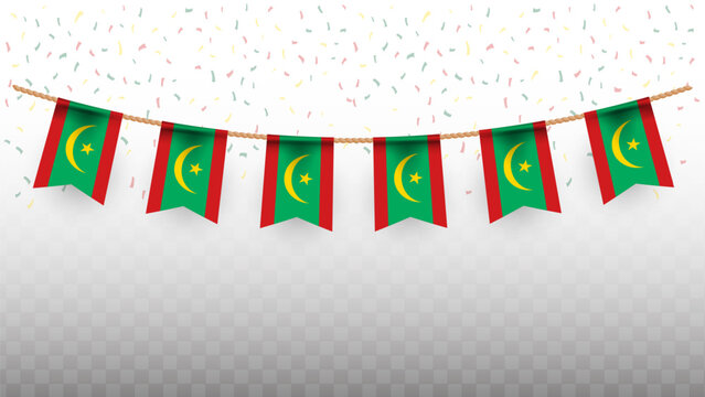 Vector illustration of the country flag of Mauritania with confetti on transparent background. hanging flag for Independence Day celebration - Powered by Adobe