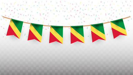 Vector illustration of the country flag of Republic of the Congo with confetti on transparent background. hanging flag for Independence Day celebration