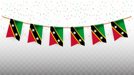 Vector illustration of the country flag of Saint Kitts and Nevis with confetti on transparent background. hanging flag for Independence Day celebration