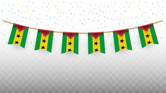 Vector illustration of the country flag of Sao Tome and Principe with confetti on transparent background. hanging flag for Independence Day celebration - Powered by Adobe