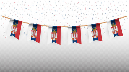 Vector illustration of the country flag of Serbia with confetti on transparent background. hanging flag for Independence Day celebration