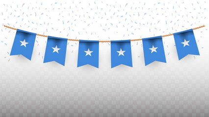 Vector illustration of the country flag of Somalia with confetti on transparent background. hanging flag for Independence Day celebration