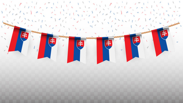 Vector illustration of the country flag of Slovakia with confetti on transparent background. hanging flag for Independence Day celebration - Powered by Adobe