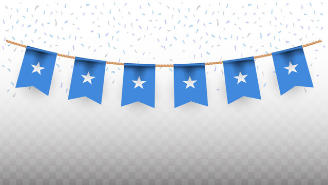 Vector illustration of the country flag of Somalia with confetti on transparent background. hanging flag for Independence Day celebration