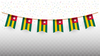 Vector illustration of the country flag of Togo with confetti on transparent background. hanging flag for Independence Day celebration