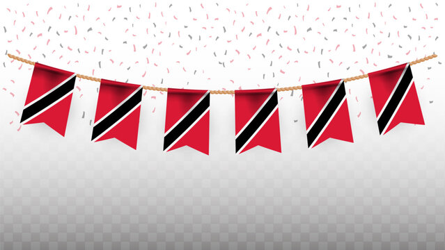 Vector illustration of the country flag of Trinidad and Tobago with confetti on transparent background. hanging flag for Independence Day celebration