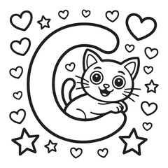 Fototapeta premium Cute Cat in Letter C Coloring Page for Kids