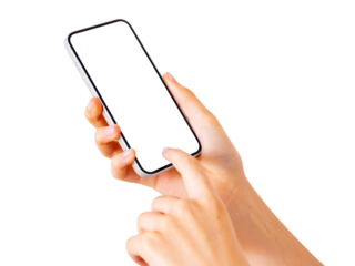 Finger on the screen of mobile phone, screen mockup