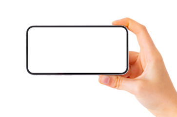 Mobile phone horizontally in hand, photo or video camera mockup