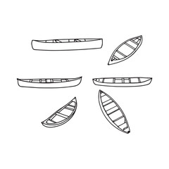 Minimalist line art of traditional wooden rowboat