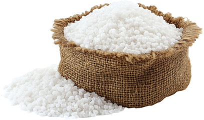White Granular Foodstuff in Burlap Sack