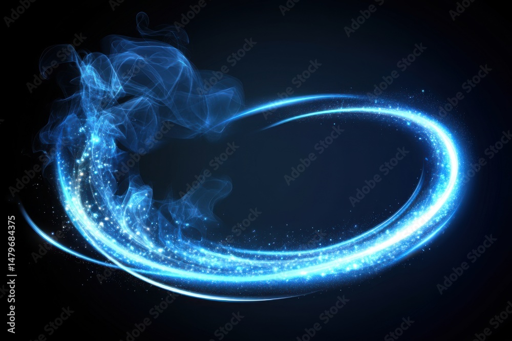 Poster abstract blue light trails swirling on dark background studio shot creating dynamic energy and motio