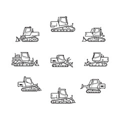 Minimalist line art snowcat in alpine landscape