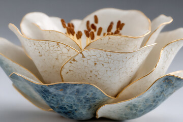 a 3d illustration of coffee sculpted into a complex geometric design with golden highlights, presented as a piece of visual art.