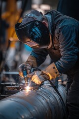 Dedicated Welder Engaged in Precision Work with Glowing Sparks
