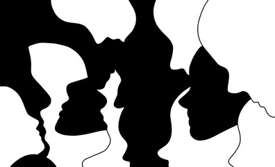 Faces profiles  , diversity of people illustration of group of people  woman , men, boys 