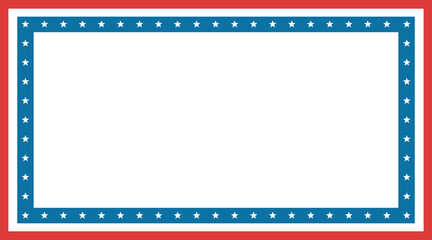 USA Independence Day frame. 4th of July celebration poster. Basic border banner template for invitation or card in American flag colors with stars. Patriotic background. Vector illustration.