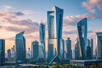 Fototapeta premium Modern City Skyline Featuring Innovative Corporate Towers