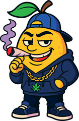 Cool Lemon Cartoon Character Smoking Joint – Funny Urban Weed Vector Illustration