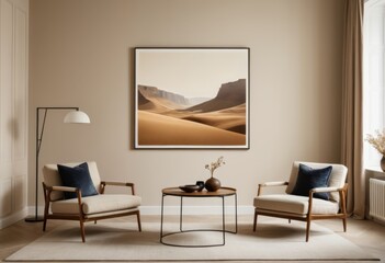 Picture of living room with two chairs and one table