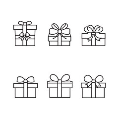 Minimalist ribbon gift box illustration in line art