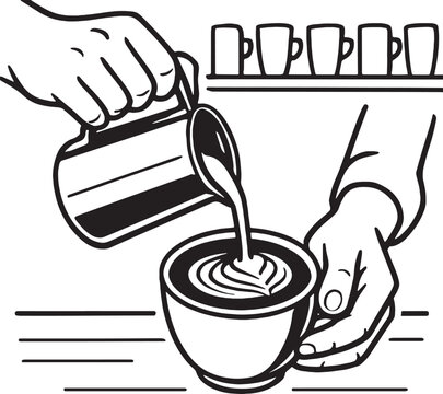 Pouring milk to a cup of cafee latte art