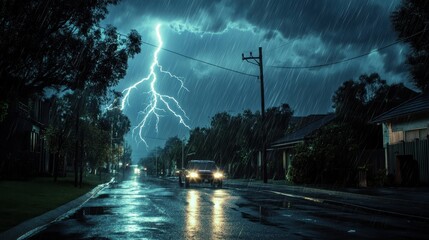 I Am The Storm. Lightning Strikes in the Night on Neighborhood Street