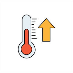 Basic RGB"Colorful Vector Illustration of a Thermometer with Rising Temperature Indicated by an Upward Arrow, Symbolizing Increasing Heat and Climate Change in a Modern Flat Design"
