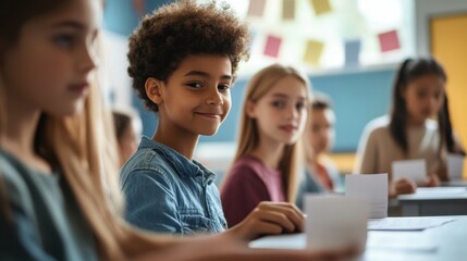 Students vote within the school using ballot papers to vote. Basic democracy education in school.