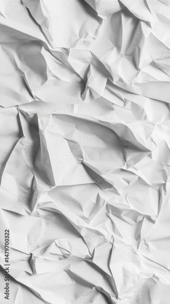 Poster abstract close-up of crumpled white paper texture showing shadows and folds from above for backgroun