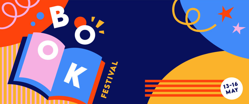 Book fair poster for advertising. banner for book fair in modern bold style. Advertising template for bookstore, bookshop, library.