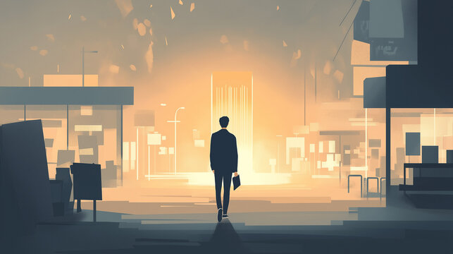 Minimalist Silhouette Walking Through Abstract Cityscape for National Simplicity Day