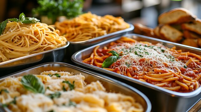Variety of Pasta Dishes Served in Trays