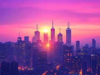 Fototapeta premium Vibrant city skyline at sunrise