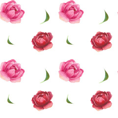 Fototapeta premium Set of flowers.Seamless pattern. Leaves, peonies, rose. Floral watercolor illustration for wedding invitations, greeting cards, printing design. A spring and summer set of flowers and plants.