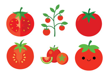 set of red tomatoes, Isolated tomato on white background
